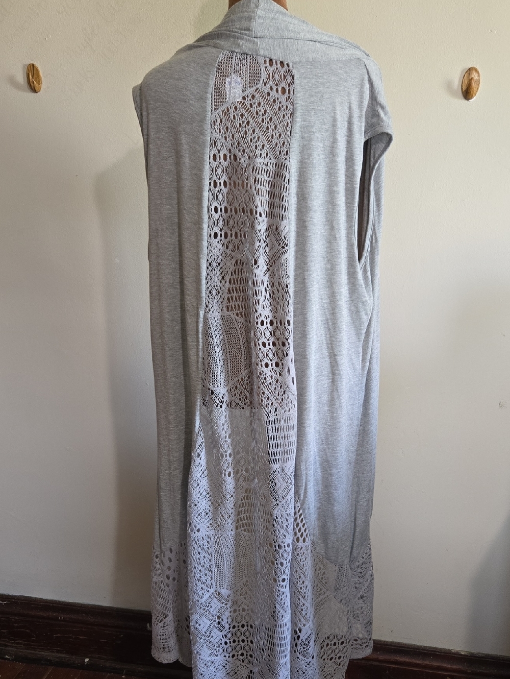 T50 LaVanya Duster Cardigan Open Front Waterfall Drape Crochet Lace Lightweight